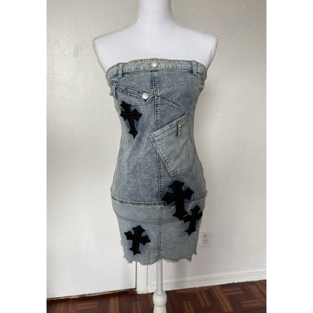 SHEIN Denim Strapless Mini Dress Size M